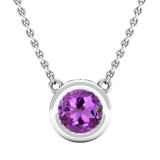 6.5 MM Round Amethyst Ladies Solitaire Pendant (Silver Chain Included) 10K White Gold