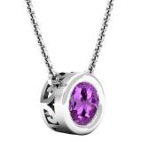 6.5 MM Round Amethyst Ladies Solitaire Pendant (Silver Chain Included) 10K White Gold