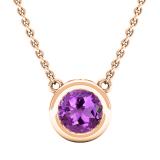 6.5 MM Round Amethyst Ladies Solitaire Pendant (Gold Chain Included) 14K Rose Gold