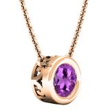 6.5 MM Round Amethyst Ladies Solitaire Pendant (Gold Chain Included) 14K Rose Gold