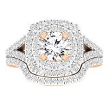 1.45 Carat (cttw) Round Diamond Ladies Double Halo Split Shank Engagement Ring 1 1/2 CT 14K Rose Gold