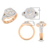 1.45 Carat (cttw) Round Diamond Ladies Double Halo Split Shank Engagement Ring 1 1/2 CT 14K Rose Gold