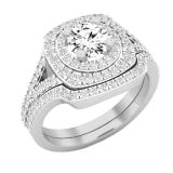 1.45 Carat (cttw) Round Diamond Ladies Double Halo Split Shank Engagement Ring 1 1/2 CT 14K White Gold