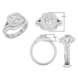 1.45 Carat (cttw) Round Diamond Ladies Double Halo Split Shank Engagement Ring 1 1/2 CT 14K White Gold