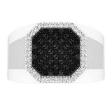 0.70 Carat (cttw) Round Black and White Diamond Octagon Shape Men's Ring 3/4 CT 18K White Gold