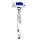 8X6 mm Oval Blue Sapphire & Round White Diamond Ladies Bridal Halo Engagement Ring 14K White Gold