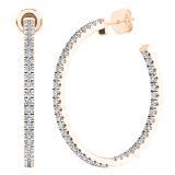 0.85 Carat (cttw) Round White Diamond Ladies In and Out Huggies Hoop Earrings 10K Rose Gold