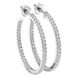 0.85 Carat (cttw) Round White Diamond Ladies In and Out Huggies Hoop Earrings 10K White Gold