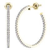 0.85 Carat (cttw) Round White Diamond Ladies In and Out Huggies Hoop Earrings 10K Yellow Gold