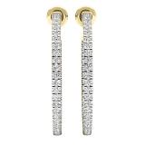 0.85 Carat (cttw) Round White Diamond Ladies In and Out Huggies Hoop Earrings 10K Yellow Gold