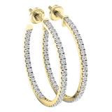 0.85 Carat (cttw) Round White Diamond Ladies In and Out Huggies Hoop Earrings 10K Yellow Gold