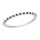 Round Blue Sapphire and White Diamond Ladies Anniversary Wedding Band Stackable Ring 10K White Gold