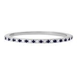 Round Blue Sapphire and White Diamond Ladies Anniversary Wedding Band Stackable Ring 14K White Gold