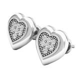 0.15 Carat (cttw) Round White Diamond Ladies Heart Shaped Stud Earrings Sterling Silver