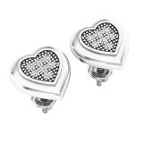 0.15 Carat (cttw) Round White Diamond Ladies Heart Shaped Stud Earrings Sterling Silver