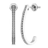 0.10 Carat (cttw) Round White Diamond Ladies J Shape Hoop Earrings 1/10 CT 10K White Gold