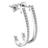0.10 Carat (cttw) Round White Diamond Ladies J Shape Hoop Earrings 1/10 CT 10K White Gold