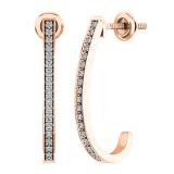 0.10 Carat (cttw) Round White Diamond Ladies J Shape Hoop Earrings 1/10 CT 18K Rose Gold