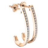 0.10 Carat (cttw) Round White Diamond Ladies J Shape Hoop Earrings 1/10 CT 18K Rose Gold