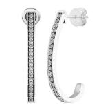 0.10 Carat (cttw) Round White Diamond Ladies J Shape Hoop Earrings 1/10 CT 18K White Gold