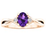 6X4 mm Oval Amethyst & Round White Diamond Ladies Bridal Engagement Ring 10K Rose Gold
