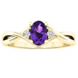 6X4 mm Oval Amethyst & Round White Diamond Ladies Bridal Engagement Ring 10K Yellow Gold