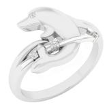 0.05 Carat (cttw) Round White Diamond Ladies Dolphin Right Hand Ring 10K White Gold