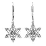 0.07 Carat (cttw) Round White Diamond Snowflake Ladies Dangle Earring Sterling Silver