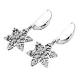 0.07 Carat (cttw) Round White Diamond Snowflake Ladies Dangle Earring Sterling Silver
