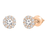 0.40 Carat (cttw) Round White Diamond Ladies Flower Cluster Stud Earring 18K Rose Gold