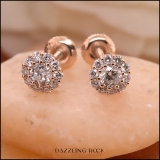 0.40 Carat (cttw) Round White Diamond Ladies Flower Cluster Stud Earring 18K Rose Gold