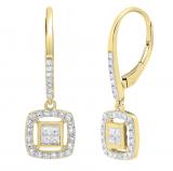 0.55 Carat (cttw) Princess & Round Diamond Ladies Invisible Dangling Earring 1/2 CT 10K Yellow Gold
