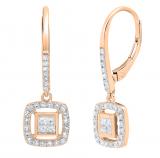 0.55 Carat (cttw) Princess & Round Diamond Ladies Invisible Dangling Earring 1/2 CT 14K Rose Gold