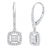 0.55 Carat (cttw) Princess & Round Diamond Ladies Invisible Dangling Earring 1/2 CT 18K White Gold