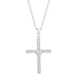 0.20 Carat (cttw) Round Diamond Heart Cross Pendant 1/5 CT (Silver Chain Included) 10K White Gold