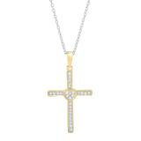 0.20 Carat (cttw) Round Diamond Heart Cross Pendant 1/5 CT (Silver Chain Included) 14K Yellow Gold