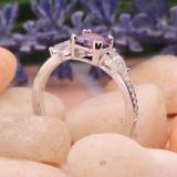 6 mm Cushion Amethyst Pear White Topaz & Round Diamond Ladies Engagement Ring 10K White Gold