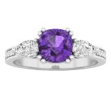6 mm Cushion Amethyst Pear White Topaz & Round Diamond Ladies Engagement Ring 14K White Gold