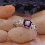 6 mm Cushion Amethyst Pear White Topaz & Round Diamond Ladies Engagement Ring 14K White Gold