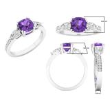 6 mm Cushion Amethyst Pear White Topaz & Round Diamond Ladies Engagement Ring 14K White Gold
