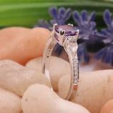 6 mm Cushion Amethyst Pear White Topaz & Round Diamond Ladies Engagement Ring 14K White Gold