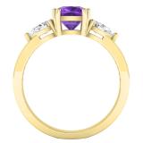6 mm Cushion Amethyst Pear White Topaz & Round Diamond Ladies Engagement Ring 14K Yellow Gold