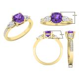 6 mm Cushion Amethyst Pear White Topaz & Round Diamond Ladies Engagement Ring 14K Yellow Gold