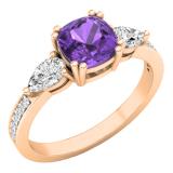 6 mm Cushion Amethyst Pear White Topaz & Round Diamond Ladies Engagement Ring 18K Rose Gold