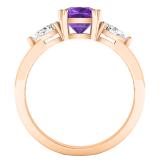 6 mm Cushion Amethyst Pear White Topaz & Round Diamond Ladies Engagement Ring 18K Rose Gold