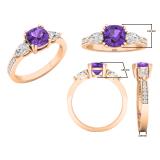 6 mm Cushion Amethyst Pear White Topaz & Round Diamond Ladies Engagement Ring 18K Rose Gold