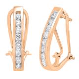 1.05 Carat (cttw) Round White Diamond Ladies J Shape Hoop Earrings 1 CT 18K Rose Gold