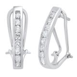 1.05 Carat (cttw) Round White Diamond Ladies J Shape Hoop Earrings 1 CT 18K White Gold