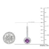 6 mm Round Amethyst and White Diamond Ladies Heart Drop Earrings 10K White Gold