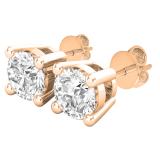 1.70 Carat (cttw) Round White Diamond Ladies Solitaire Stud Earrings 18K Rose Gold